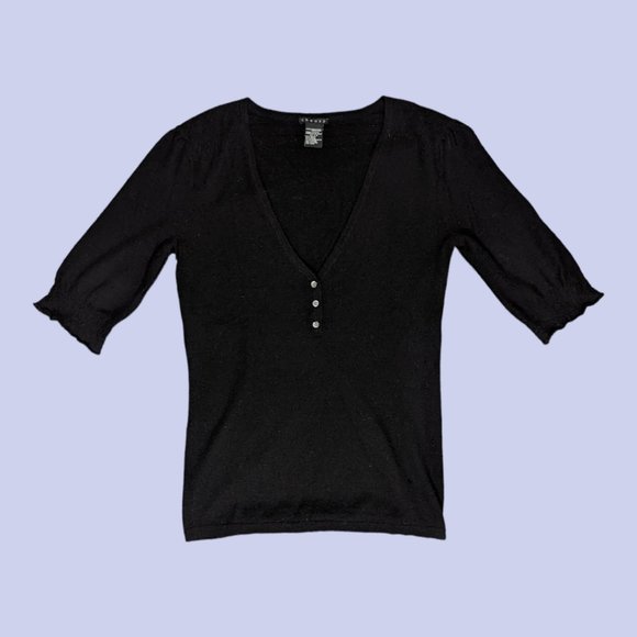 Theory Sweaters - Theory | Women's Cashmere Short Sleeve Button Front V-Neck Black Petite XS